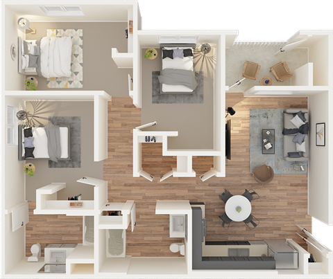 Floor plan for 3 beds, 2 baths, 1061 sqft